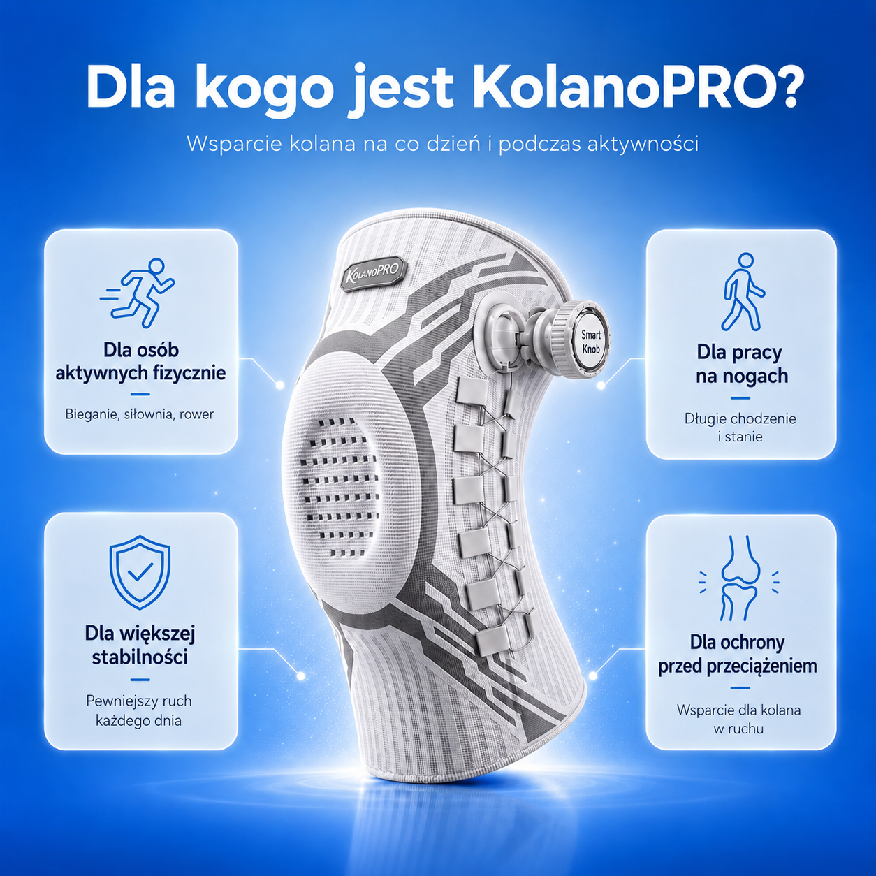 KolanoPRO™ — Stabilizator Kolana z Regulacją Smart Knob
